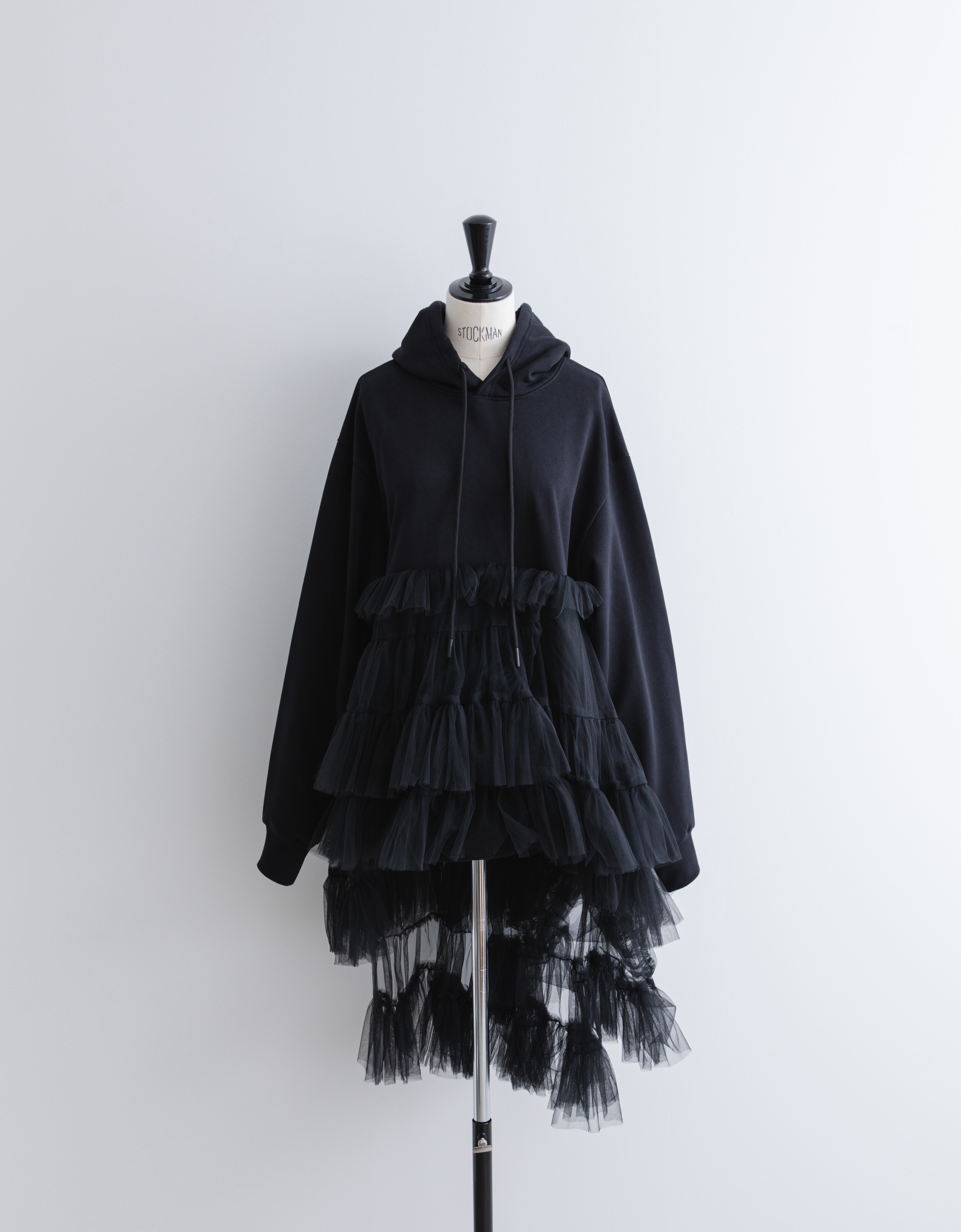 Asymmetric Tulle Trimmed Hoodie – FERN OST GALERIE